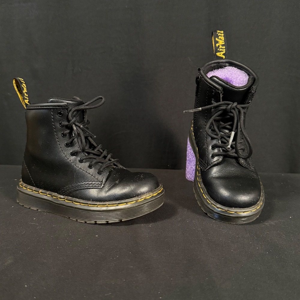 Dr. Martens Zavala T 1460 Black Leather Toddler Combat Boots Side Zip Size 10